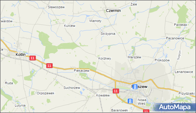 mapa Korzkwy, Korzkwy na mapie Targeo