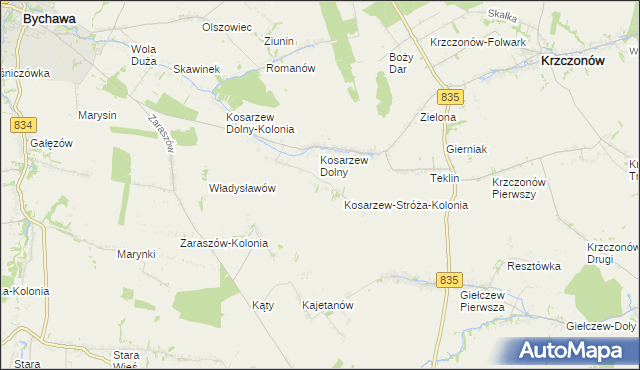 mapa Kosarzew-Stróża, Kosarzew-Stróża na mapie Targeo