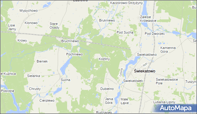mapa Koźliny gmina Lubiewo, Koźliny gmina Lubiewo na mapie Targeo