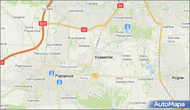 mapa Ksawerów powiat pabianicki, Ksawerów powiat pabianicki na mapie Targeo