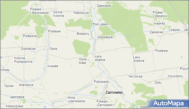 mapa Łany Wielkie gmina Żarnowiec, Łany Wielkie gmina Żarnowiec na mapie Targeo