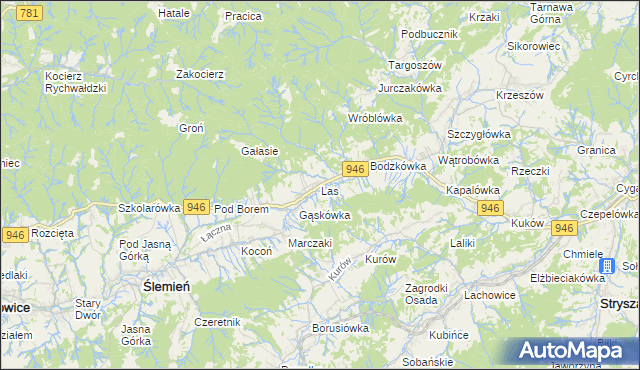 mapa Las gmina Ślemień, Las gmina Ślemień na mapie Targeo