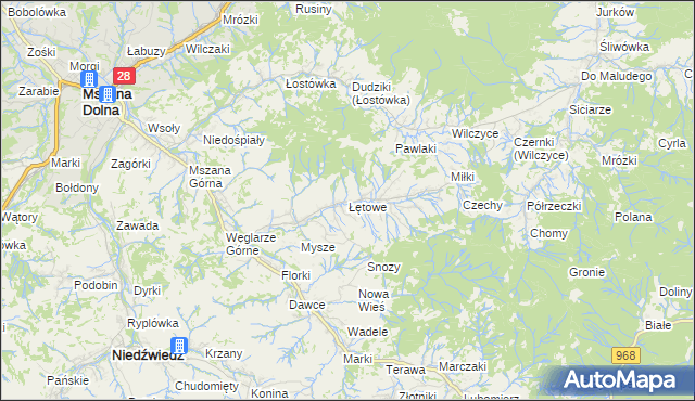 mapa Łętowe, Łętowe na mapie Targeo