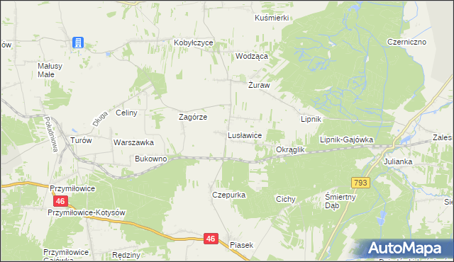 mapa Lusławice gmina Janów, Lusławice gmina Janów na mapie Targeo