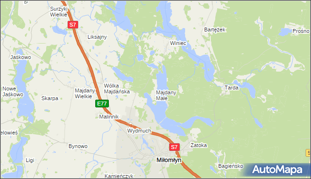 mapa Majdany Małe, Majdany Małe na mapie Targeo