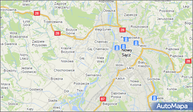 mapa Mała Wieś gmina Chełmiec, Mała Wieś gmina Chełmiec na mapie Targeo