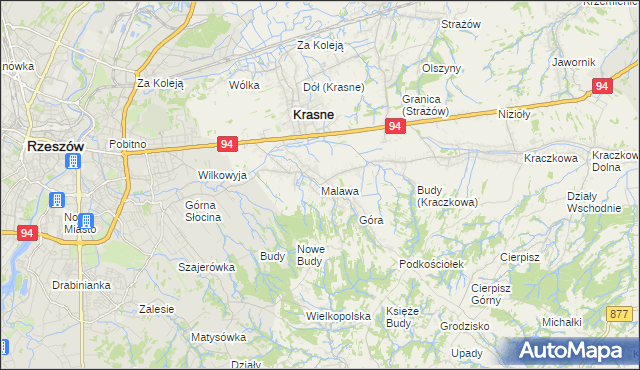 mapa Malawa gmina Krasne, Malawa gmina Krasne na mapie Targeo