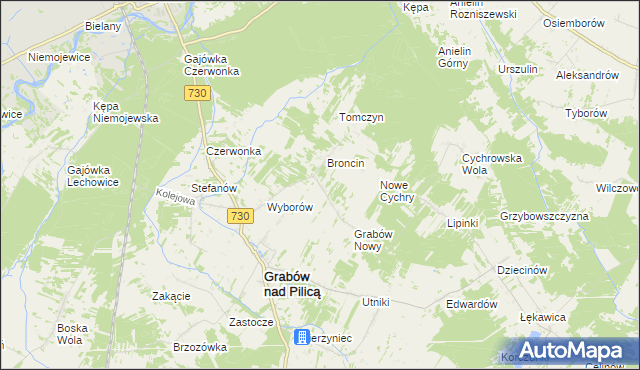 mapa Małęczyn gmina Grabów nad Pilicą, Małęczyn gmina Grabów nad Pilicą na mapie Targeo