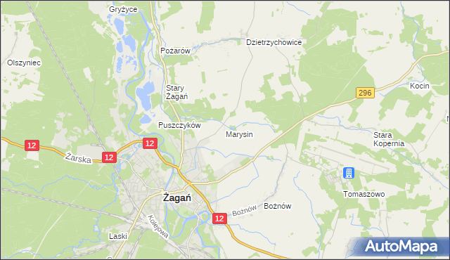 mapa Marysin gmina Żagań, Marysin gmina Żagań na mapie Targeo