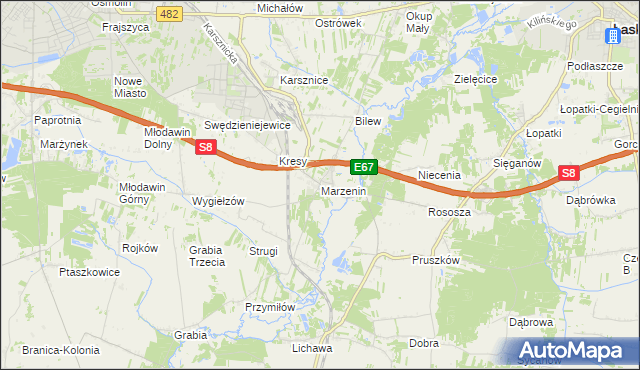 mapa Marzenin gmina Sędziejowice, Marzenin gmina Sędziejowice na mapie Targeo