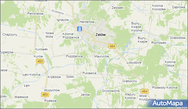 mapa Mauryców gmina Zelów, Mauryców gmina Zelów na mapie Targeo