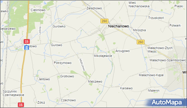 mapa Mikołajewice gmina Niechanowo, Mikołajewice gmina Niechanowo na mapie Targeo