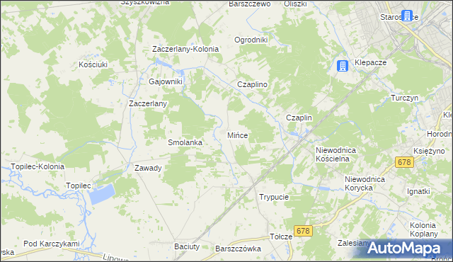 mapa Mińce, Mińce na mapie Targeo