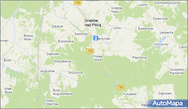 mapa Nowa Wola gmina Grabów nad Pilicą, Nowa Wola gmina Grabów nad Pilicą na mapie Targeo