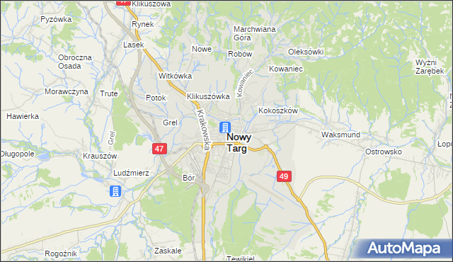 mapa Nowego Targu, Nowy Targ na mapie Targeo