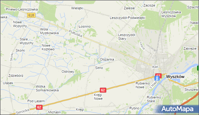 mapa Olszanka gmina Wyszków, Olszanka gmina Wyszków na mapie Targeo