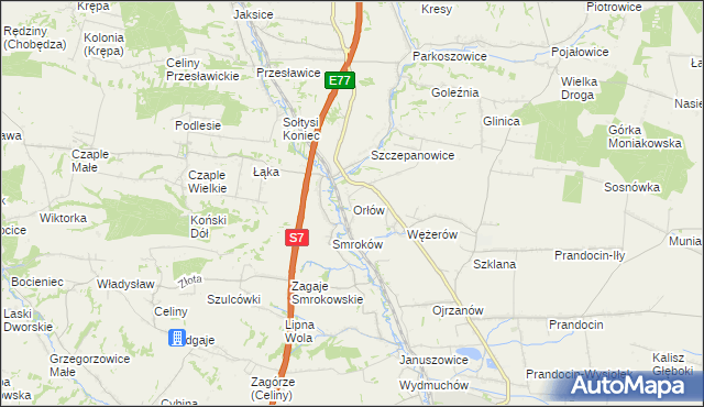 mapa Orłów gmina Słomniki, Orłów gmina Słomniki na mapie Targeo