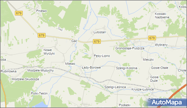 mapa Pęsy-Lipno gmina Zambrów, Pęsy-Lipno gmina Zambrów na mapie Targeo