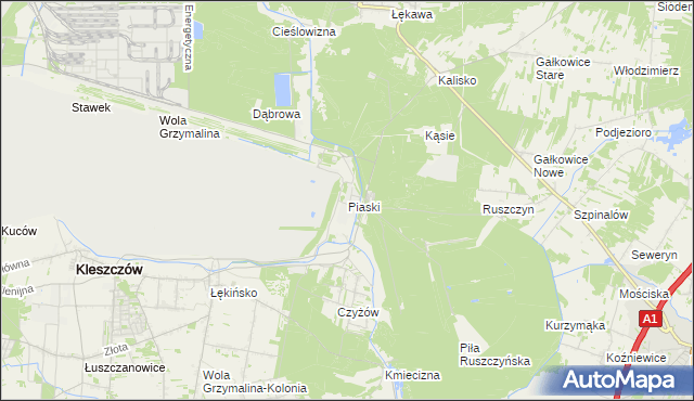 mapa Piaski gmina Kleszczów, Piaski gmina Kleszczów na mapie Targeo