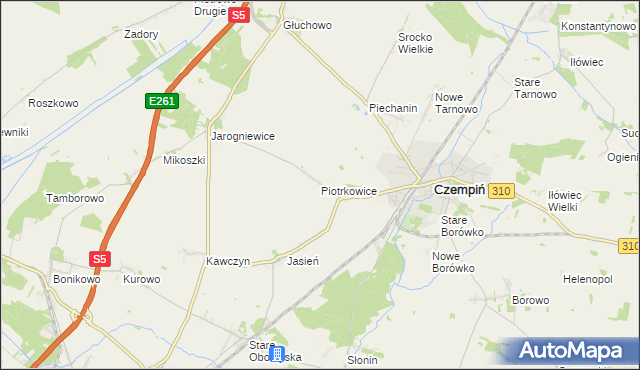 mapa Piotrkowice gmina Czempiń, Piotrkowice gmina Czempiń na mapie Targeo