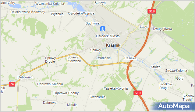 mapa Podlesie gmina Kraśnik, Podlesie gmina Kraśnik na mapie Targeo