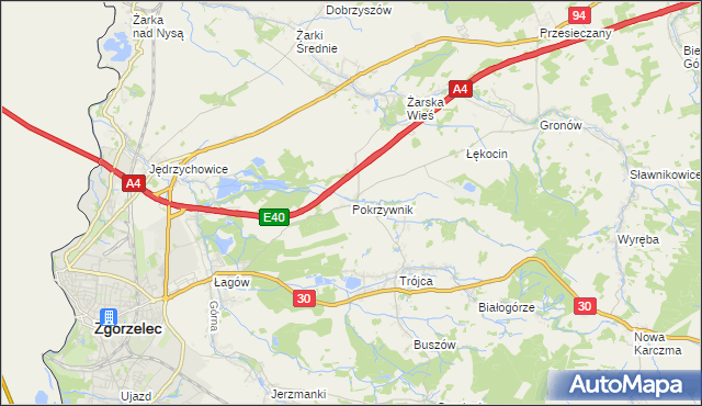 mapa Pokrzywnik gmina Zgorzelec, Pokrzywnik gmina Zgorzelec na mapie Targeo