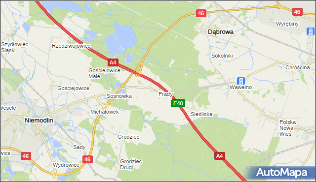 mapa Prądy gmina Dąbrowa, Prądy gmina Dąbrowa na mapie Targeo