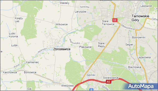 mapa Ptakowice gmina Zbrosławice, Ptakowice gmina Zbrosławice na mapie Targeo