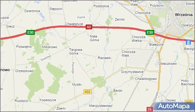 mapa Racławki gmina Nekla, Racławki gmina Nekla na mapie Targeo