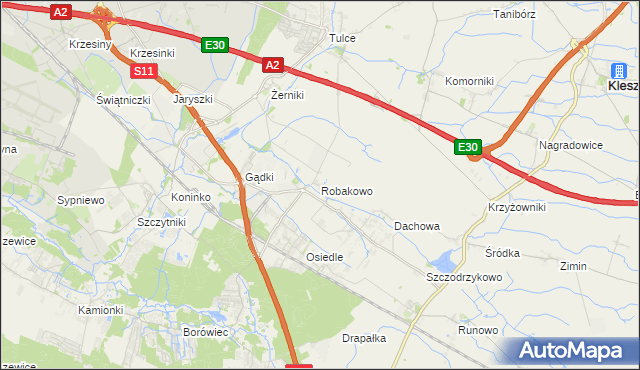 mapa Robakowo gmina Kórnik, Robakowo gmina Kórnik na mapie Targeo