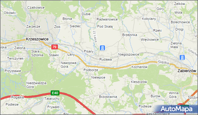 mapa Rudawa gmina Zabierzów, Rudawa gmina Zabierzów na mapie Targeo