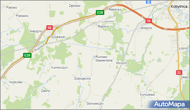 mapa Runowo Sławieńskie, Runowo Sławieńskie na mapie Targeo