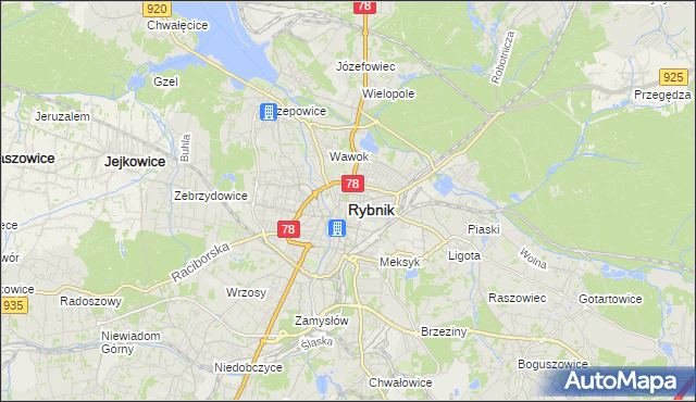 mapa Rybnika, Rybnik na mapie Targeo