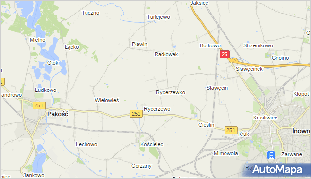 mapa Rycerzewko gmina Pakość, Rycerzewko gmina Pakość na mapie Targeo