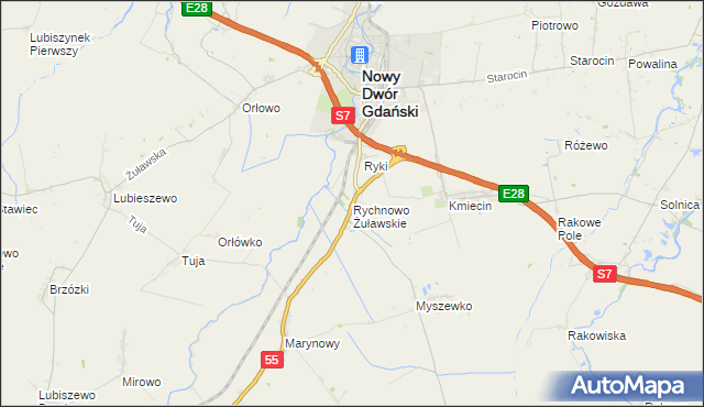 mapa Rychnowo Żuławskie, Rychnowo Żuławskie na mapie Targeo