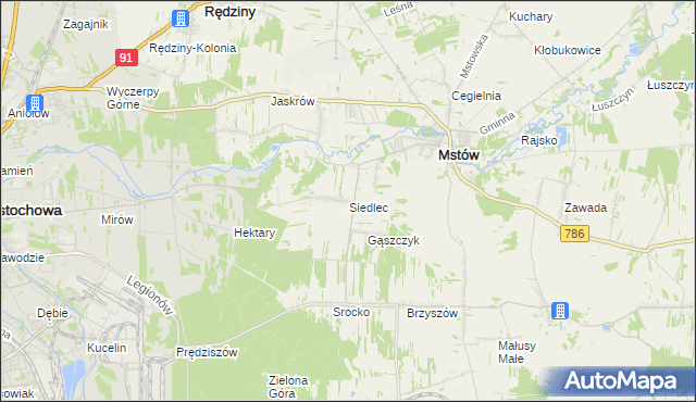 mapa Siedlec gmina Mstów, Siedlec gmina Mstów na mapie Targeo