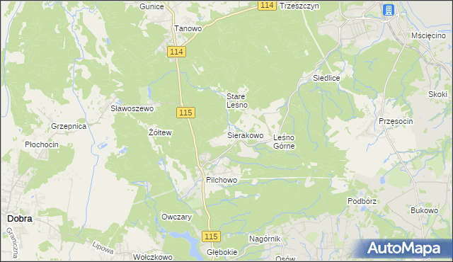 mapa Sierakowo gmina Police, Sierakowo gmina Police na mapie Targeo