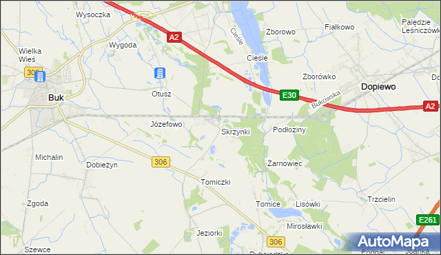 mapa Skrzynki gmina Stęszew, Skrzynki gmina Stęszew na mapie Targeo