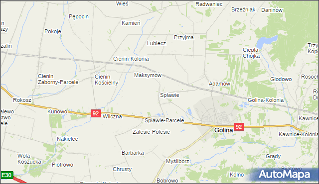 mapa Spławie gmina Golina, Spławie gmina Golina na mapie Targeo