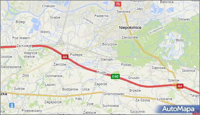 mapa Staniątki, Staniątki na mapie Targeo