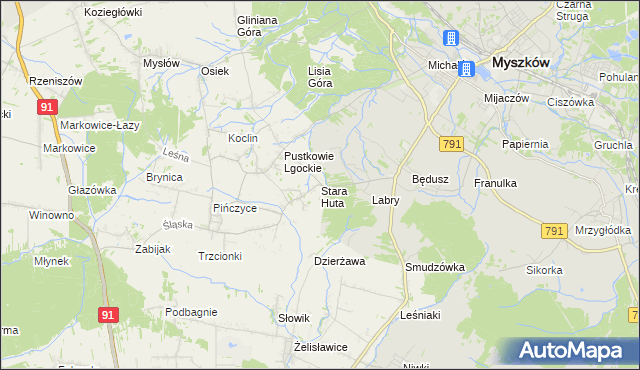 mapa Stara Huta gmina Koziegłowy, Stara Huta gmina Koziegłowy na mapie Targeo