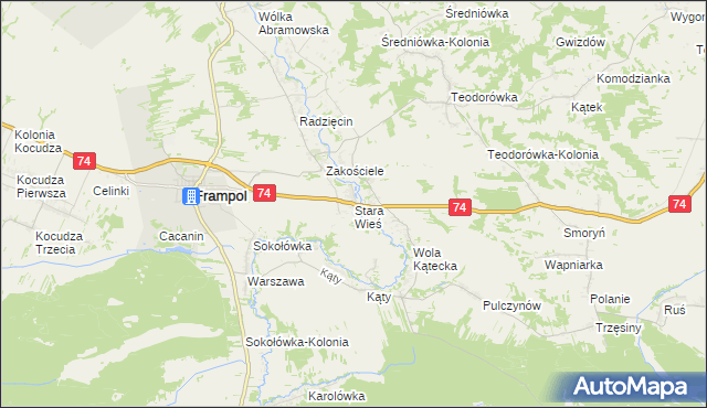 mapa Stara Wieś gmina Frampol, Stara Wieś gmina Frampol na mapie Targeo