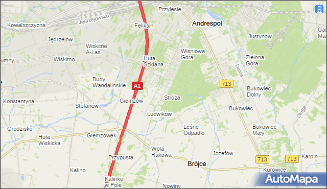 mapa Stróża gmina Andrespol, Stróża gmina Andrespol na mapie Targeo
