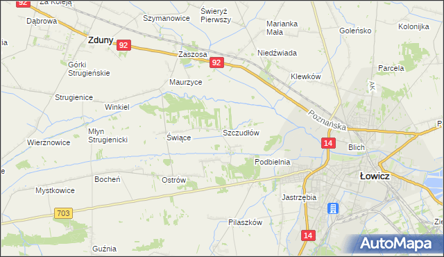 mapa Szczudłów, Szczudłów na mapie Targeo