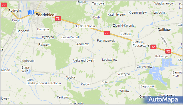 mapa Szczyty gmina Poddębice, Szczyty gmina Poddębice na mapie Targeo