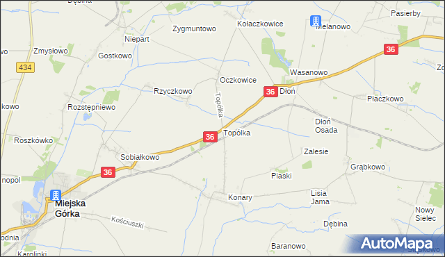 mapa Topólka gmina Miejska Górka, Topólka gmina Miejska Górka na mapie Targeo