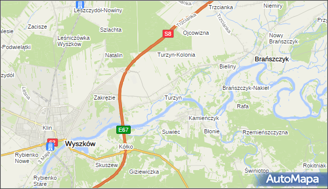 mapa Turzyn gmina Brańszczyk, Turzyn gmina Brańszczyk na mapie Targeo