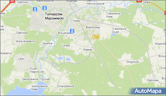 mapa Wąwał gmina Tomaszów Mazowiecki, Wąwał gmina Tomaszów Mazowiecki na mapie Targeo