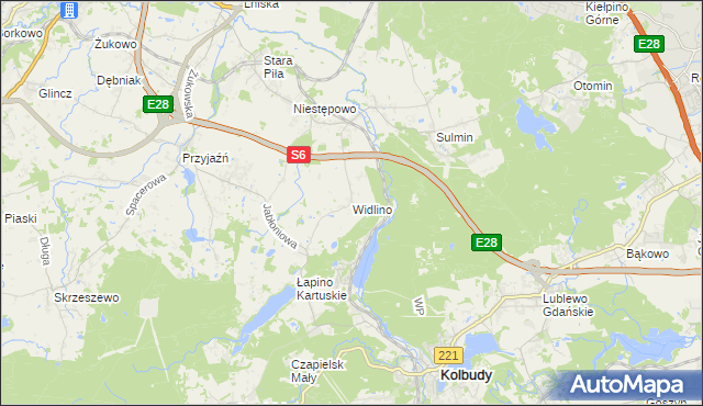 mapa Widlino gmina Żukowo, Widlino gmina Żukowo na mapie Targeo