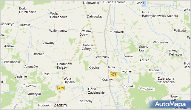 mapa Wierzchy gmina Zadzim, Wierzchy gmina Zadzim na mapie Targeo